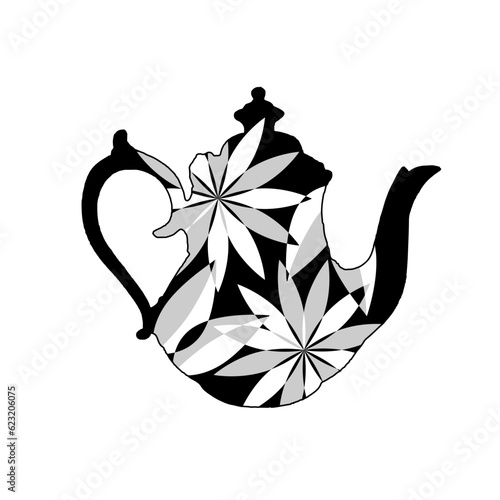 Stylized illustration of a teapot with flowers