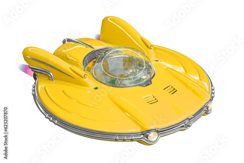 Fototapeta Naklejka Na Ścianę i Meble -  retro ufo spaceship is passing by on bird eye view