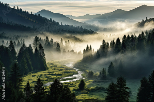 Misty morning in mountains
