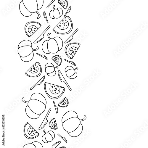 vertical doodle line egg custard in pumpkin Thai dessert seamless pattern on white background. vector abstract illustration.