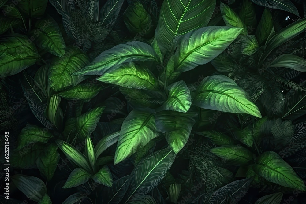 Top view of tropical green leaves background Top view of tropical green leaves background