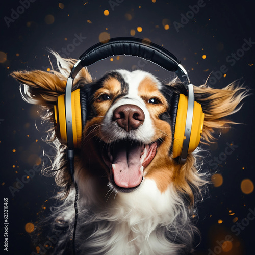happy dog listening to music 