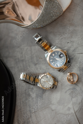 Wedding day decor with two Rolex watches 