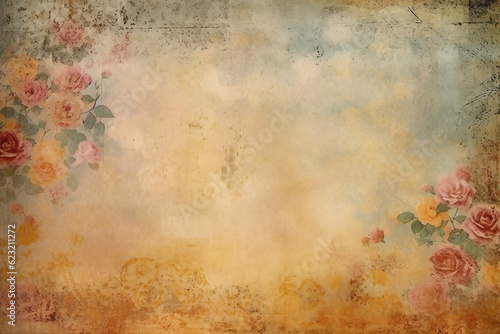 Vintage background, floral illustration. Old paper texture. Ai generated