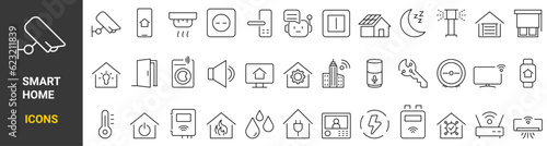 smart home icons. control of lighting, heating, air conditioning. home automation and remote monitoring. Editable stroke. 