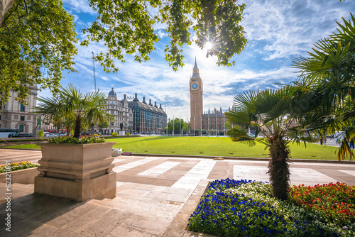 Parliament Square Garden and Big Ben in London view photo