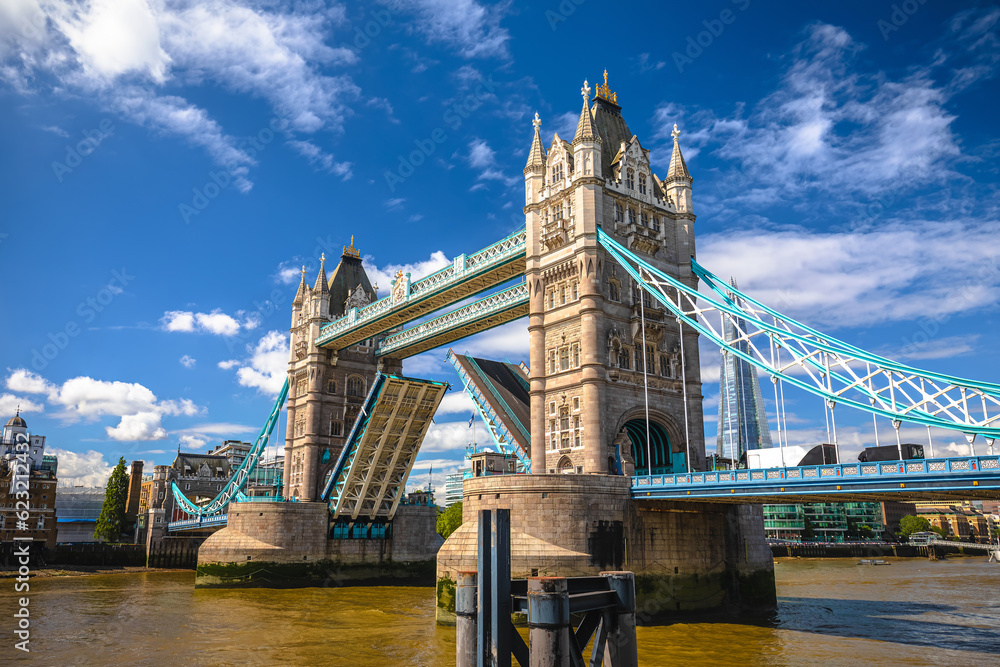 Opened Tower Bridge in London view