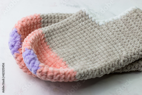 Warm knitted women's slippers. A gift with care. Knitting, hobbies