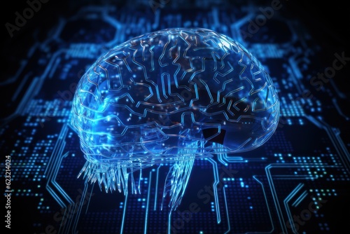 Human brain Artificial intelligence computer data technologies. Futuristic Cyber Technology Innovation. Brain with circuit board and microchips. Deep machine learning and AI neural network concept.