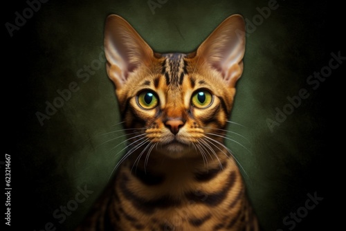 Portrait of a bengal cat with green eyes. Generative AI © happy_finch