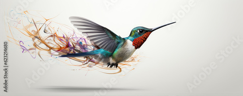 hummingbird with colorfull background. Small Flying colorful bird. panorama photo