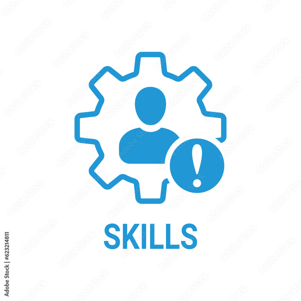 Skills icon with exclamation mark. Skills icon and alert, error, alarm, danger symbol. Vector icon