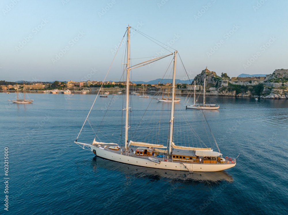 Beautiful yacht in corfu island greece