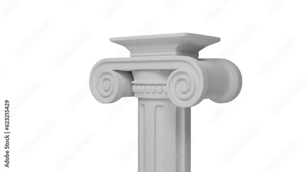 Classic marble ionic column pillar isolated on white and transparent background. Column concept. 3D render Classic marble ionic column pillar isolated on white and transparent background. Column concept. 3D render