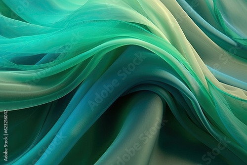 latar belakang tekstil tembus hijau dengan pusaran dinamis dan efek gelombang