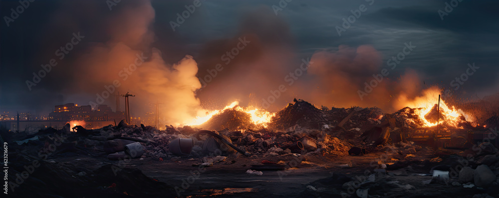 Waste being burned, wide banner Waste being burned, wide banner