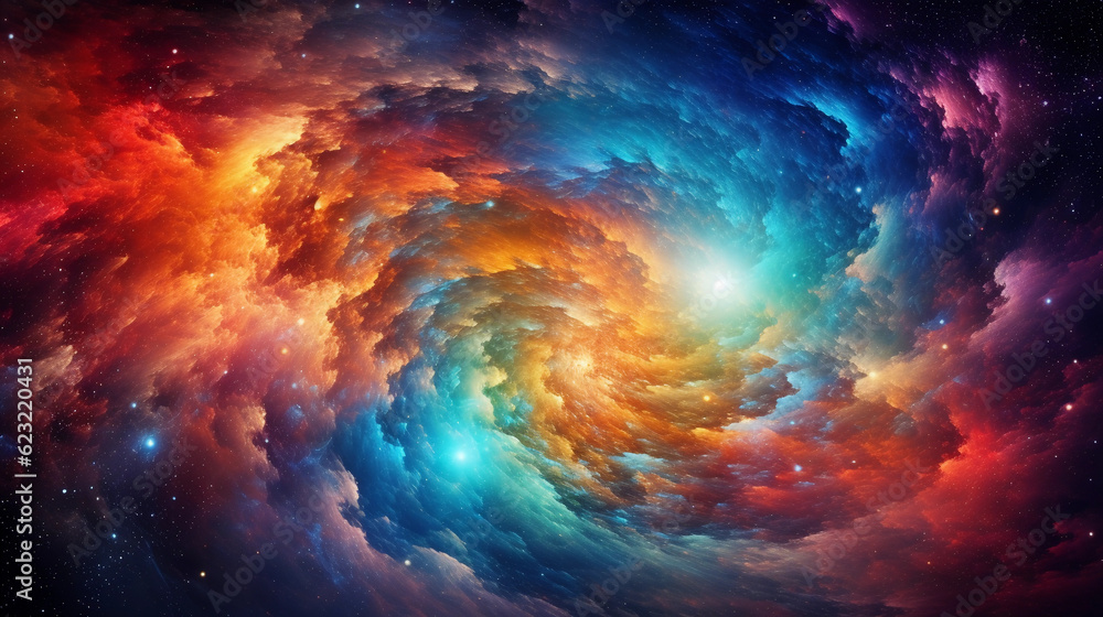 Cosmic ballet of spiral galaxies colliding, a celestial dance of stars and gas clouds, vibrant colors, space telescope imagery, high resolution, spectacular, Hubble inspired - obrazy, fototapety, plakaty 