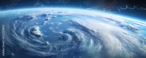 Hurricane or tornado approaching continent, wide banner
