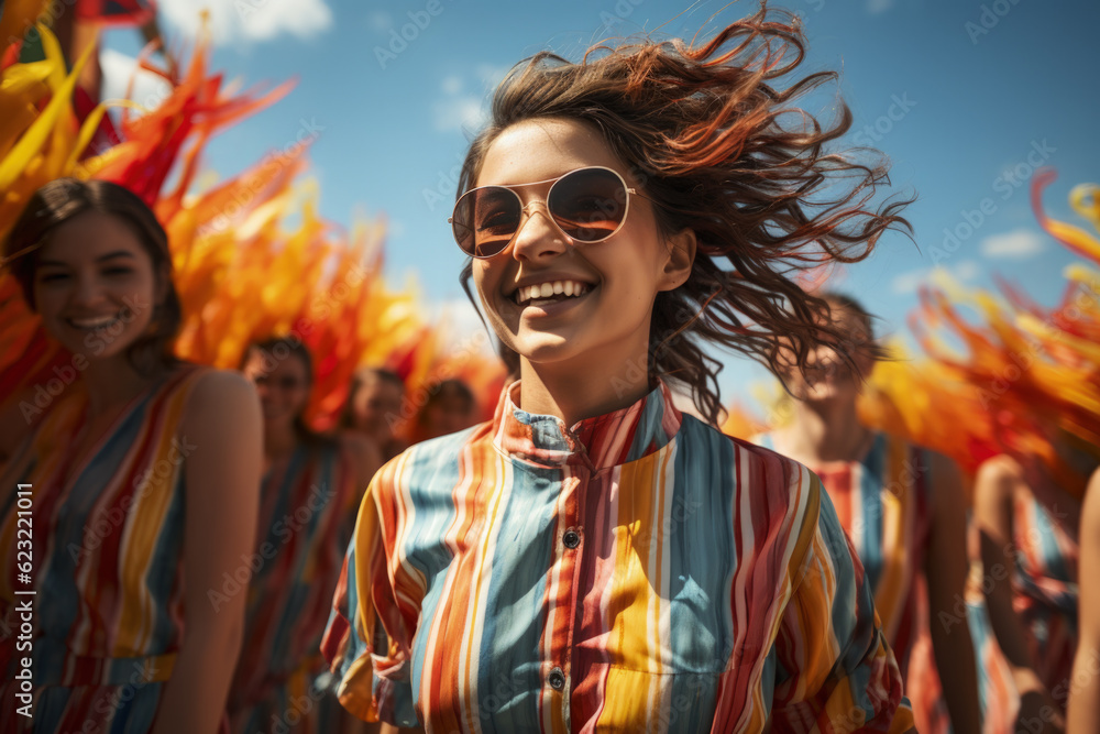 colorful woman smiling on a sunny day colorful woman smiling on a sunny day