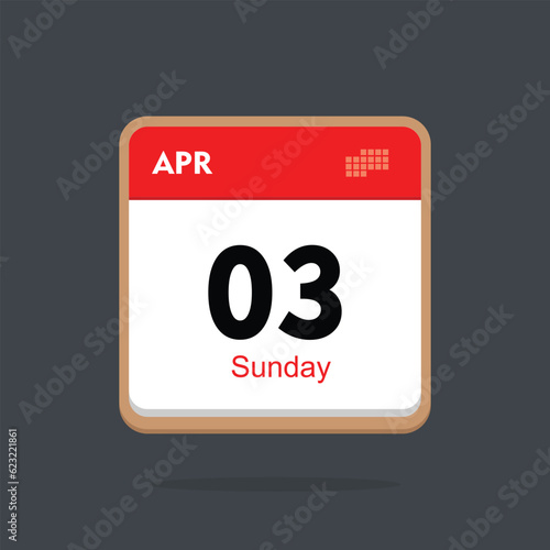 sunday 03 april icon with black background, calender icon