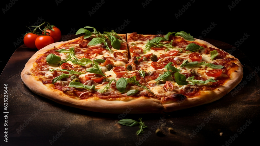 Delicious appetizing italian pizza new quality universal colorful technology stock image illustration design, generative ai