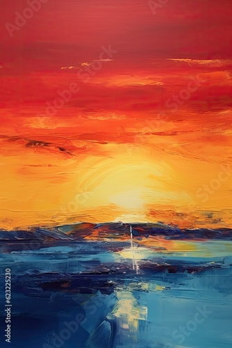 vertical painted landscape summer sea sunset painted with acrylics  © Aksana