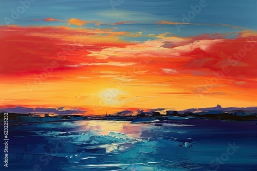 landscape sunset sea acrylic © Aksana