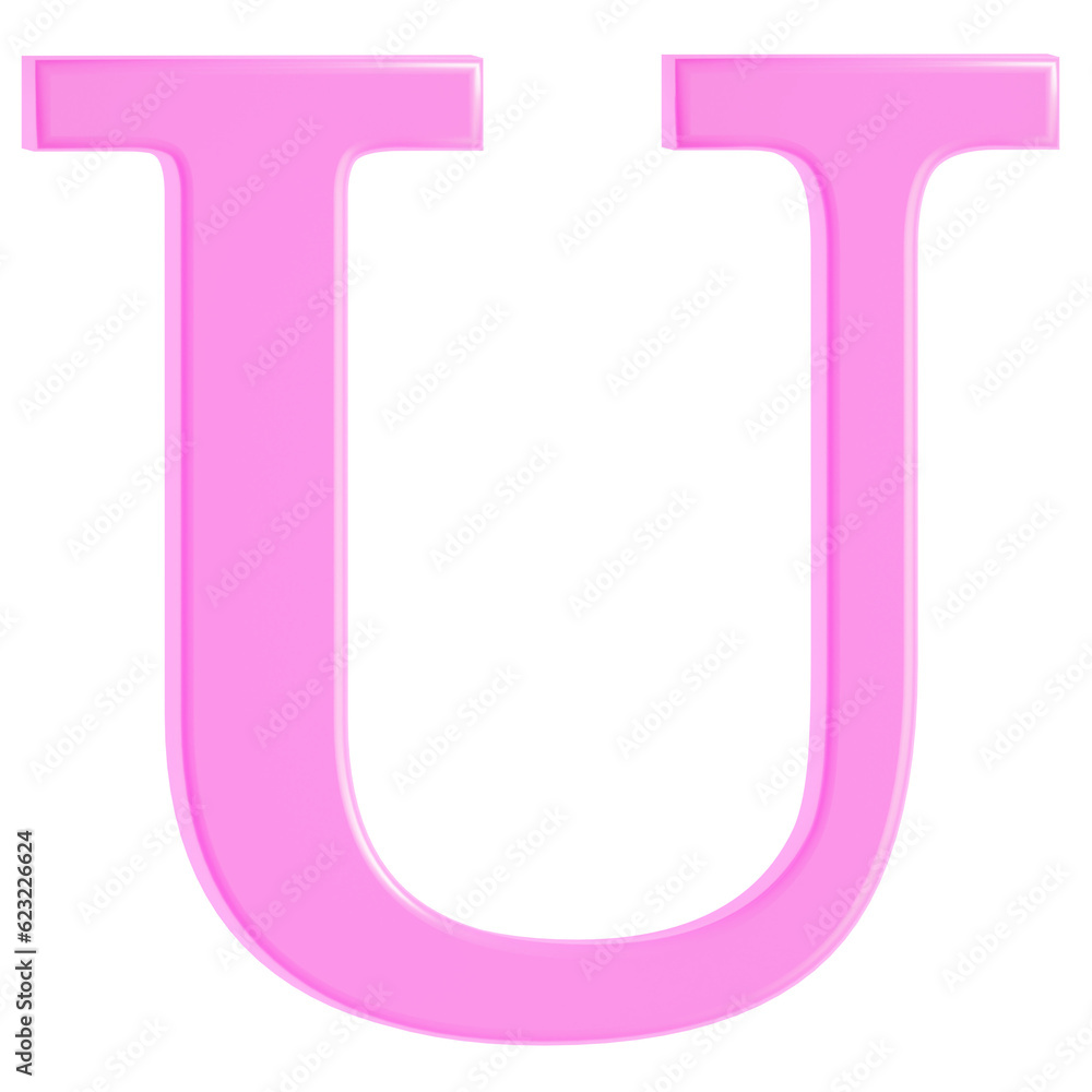 U, Letter U, pink color. 3D illustration.