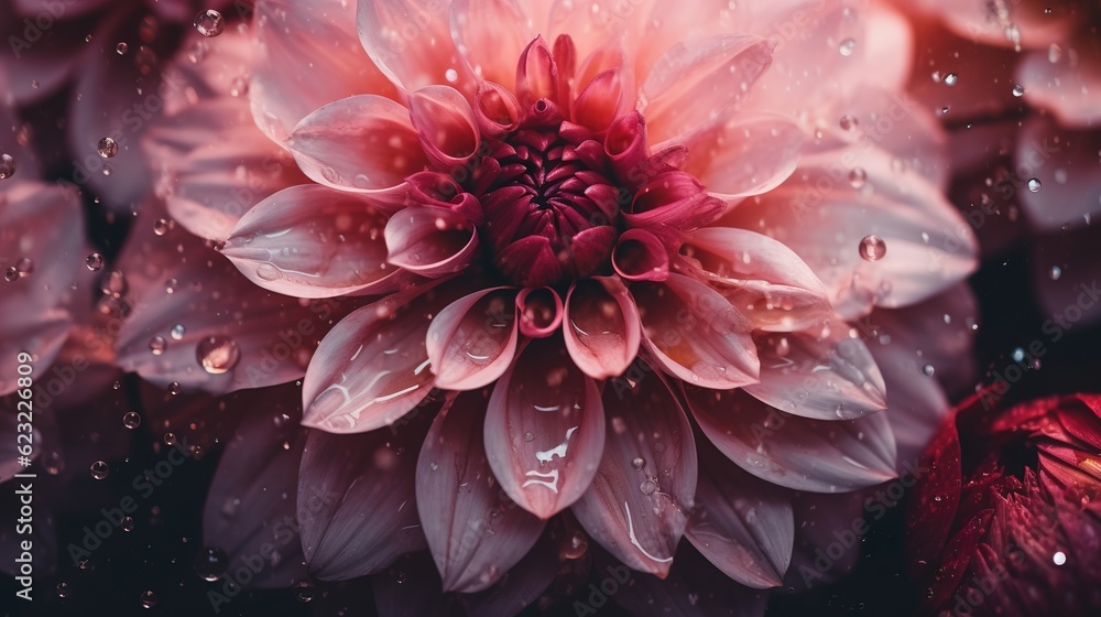 a large pink flower with drops of water on it's petals. generative ai a large pink flower with drops of water on it's petals. generative ai