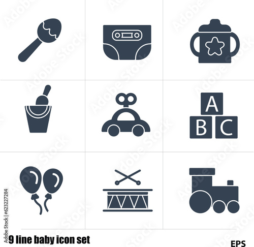 9 line baby icon set