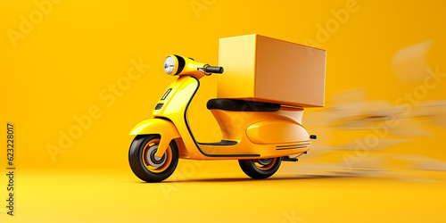 Trendy minimalistic food delivery service or online food order application banner design template and delivery scooter	
