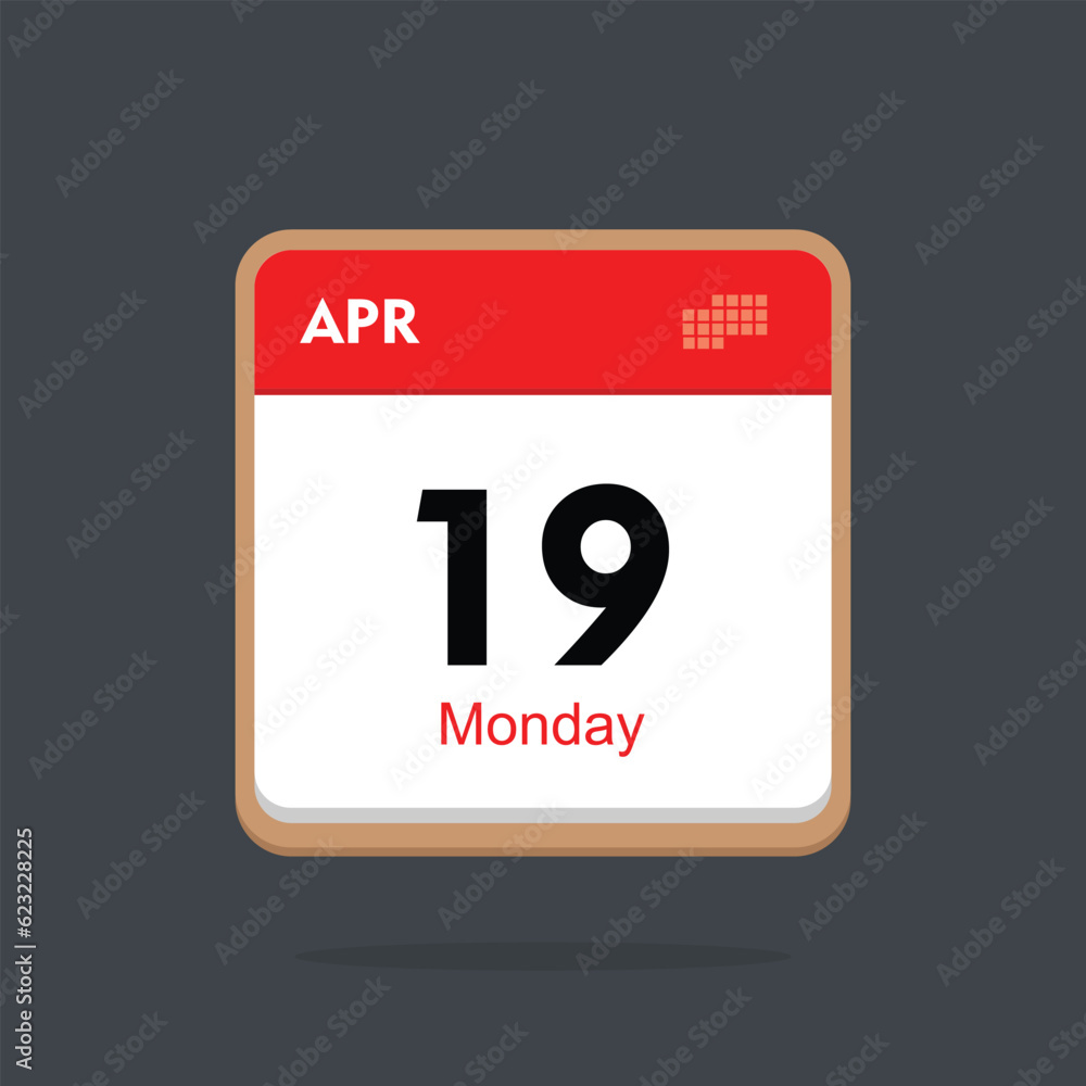 monday 19 april icon with black background, calender icon