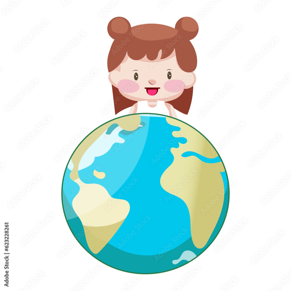earth globe globe map with baby girl vector graphic earth globe globe map with baby girl vector graphic