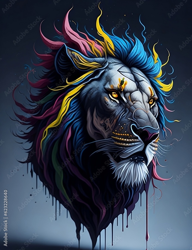 Lion Head Splash Art, Majestic and Colorful Stock Photography for Inspiring Designs