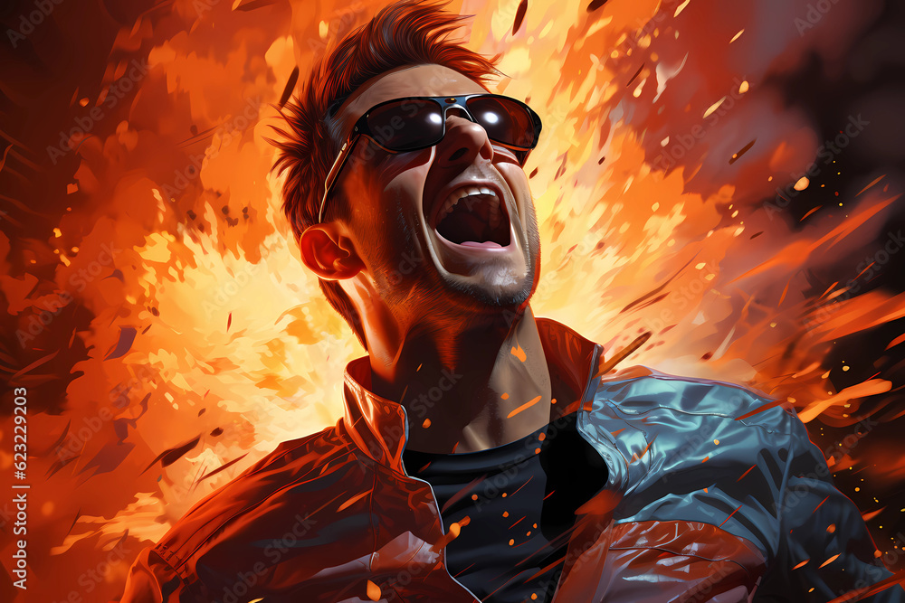 Painting of a rockstar screaming at the top of his lungs, Generative AI Painting of a rockstar screaming at the top of his lungs, Generative AI