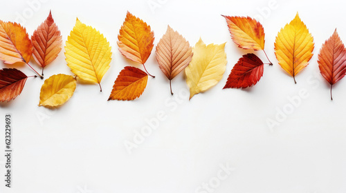 autumn orange leaves on white background