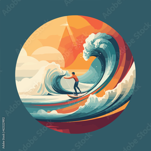 Surfer over wave flat design vector