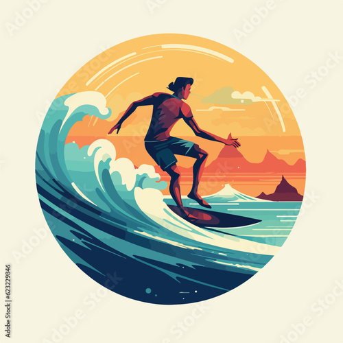Surfer over wave flat design vector