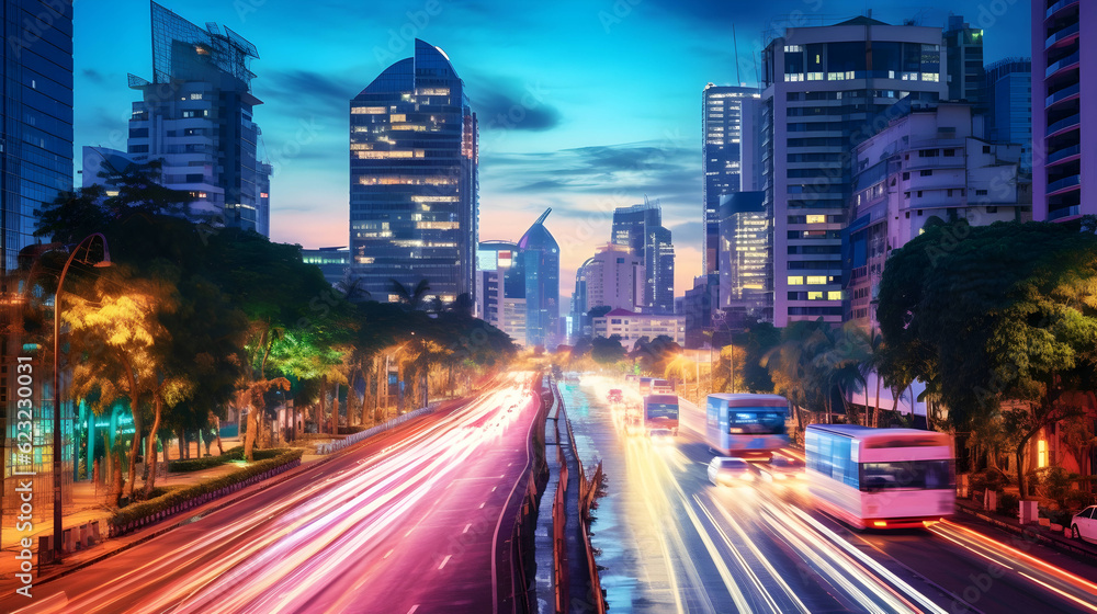 A photo og metro manila as a walkable city with lots of green space and a Beautifil Background Light Buildings Flash,Ai