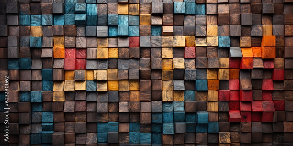AI Generated. AI Generative. Wood brick blosk simple wooden elements. Geometric abstract pattern texture background pallette. Graphic Art