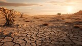 Dry soil in the desert, sunny day in desert. Created with Generative Ai technology.