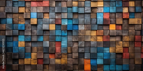 AI Generated. AI Generative. Wood brick blosk simple wooden elements. Geometric abstract pattern texture background pallette. Graphic Art