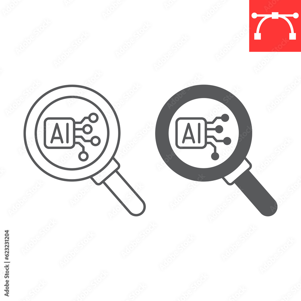AI analysis line and glyph icon, technology and artificial intelligence, statistics of ai vector icon, vector graphics, editable stroke outline sign, eps 10. AI analysis line and glyph icon, technology and artificial intelligence, statistics of ai vector icon, vector graphics, editable stroke outline sign, eps 10.