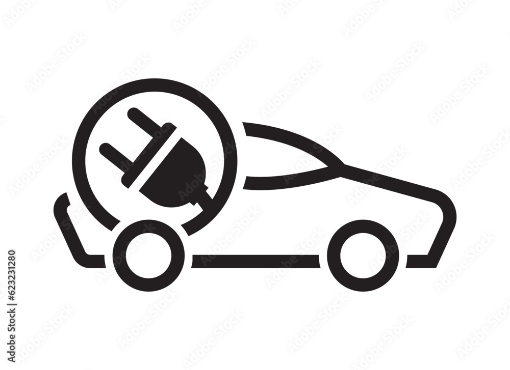 Electric car with plug icon symbol. Hybrid vehicles charging point logotype. Eco friendly vehicle concept. Vector illustration. Icon sign. eps 10 Electric car with plug icon symbol. Hybrid vehicles charging point logotype. Eco friendly vehicle concept. Vector illustration. Icon sign. eps 10