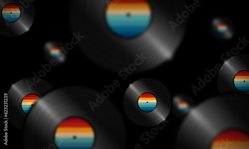Vintage Striped Backgrounds, Posters, Banner Samples, Retro Colors from the 1970s 1980s, 70s, 80s, 90s style stripes background poster lines. Synthwave, vaporwave, retrowave music lp vinyl disc record