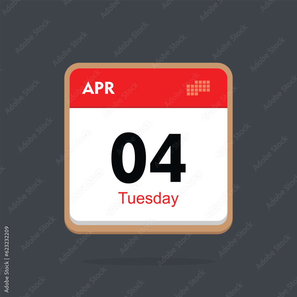 tuesday 04 april icon with black background, calender icon