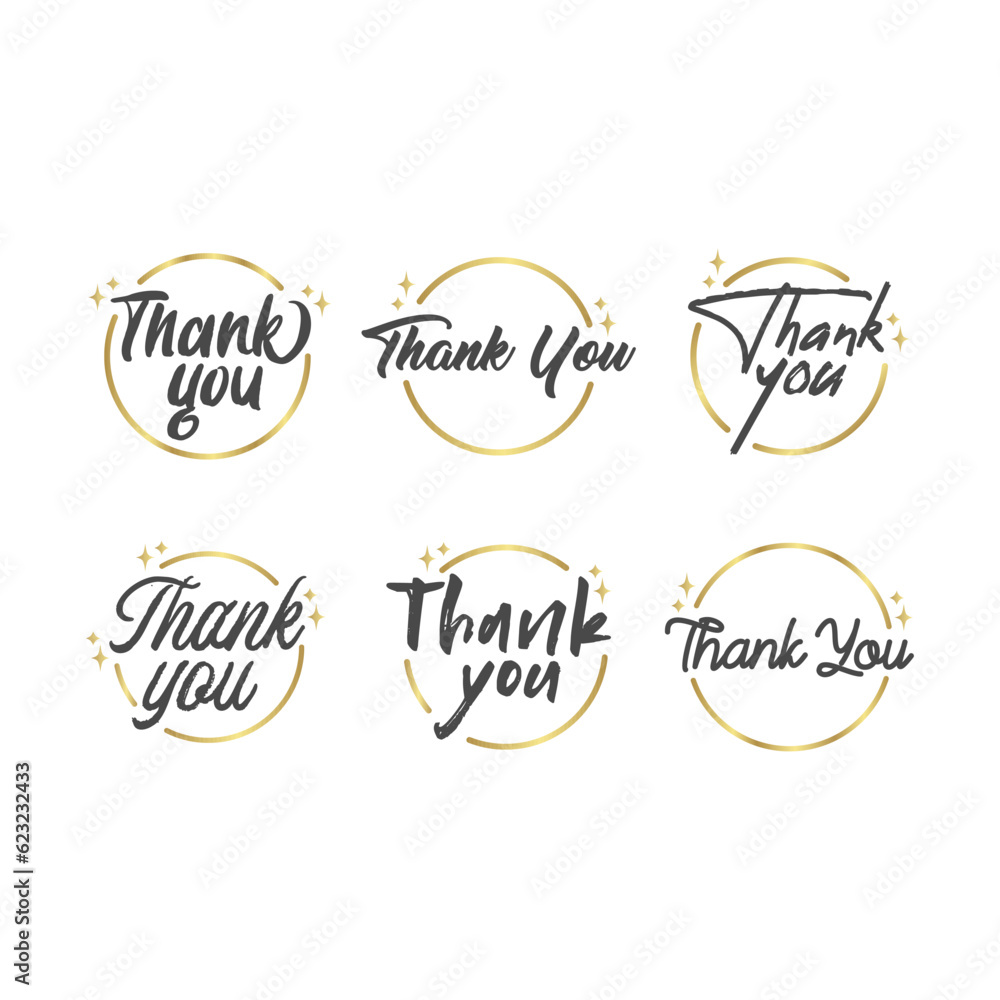 Fototapeta premium Thank you. Handwritten modern brush lettering inside a golden circle.