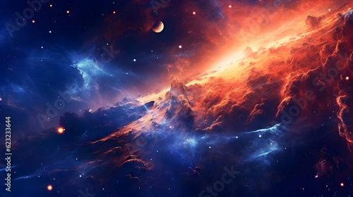 Deep blue space background filled with nebulae and myriads of stars,Ai