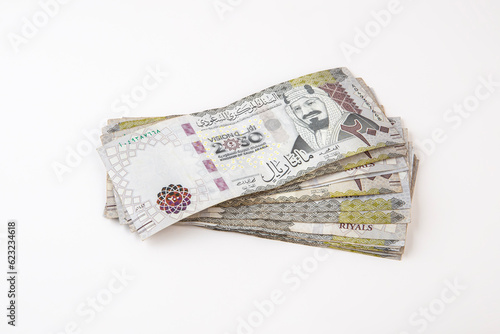 two hundred Saudi riyals banknotes howing King Abdulaziz Closeup of Saudi Arabia photo