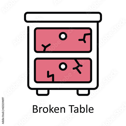 Broken Table Filled Outline Icon Design illustration. Home Repair And Maintenance Symbol on White background EPS 10 File
